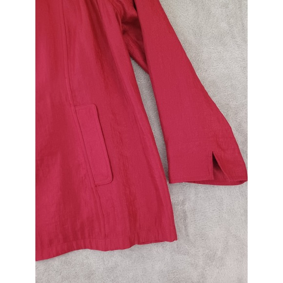 Chicos Sz 2‎ / Lg Light Blazer Red Sheen Open Front Office Evening Long Sleeve - Picture 5 of 8